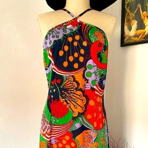 1960s-1970s Psychedelic Halter Dress